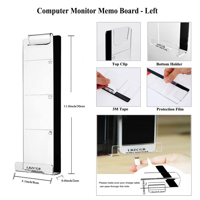 LRZCGB Acrylic Monitor Sticky Note Holder, Transparent Message Board Reminder for Computer Screen (Left) - Image 2
